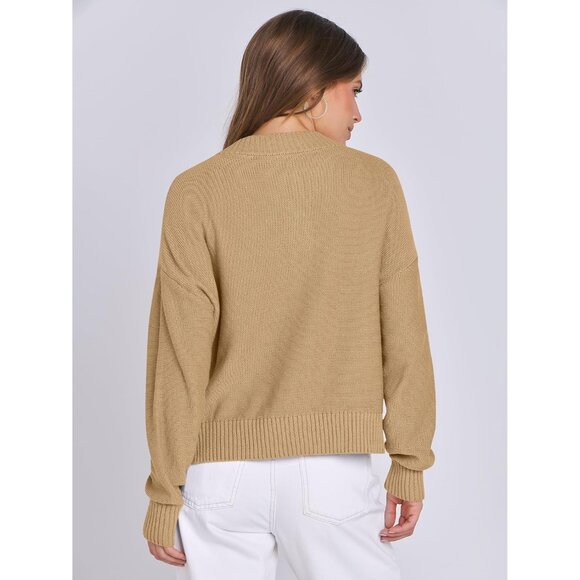 Women Knit Cardigan Sweater Open Front Button Long Sleeve Cropped Jacket - Picture 6 of 7